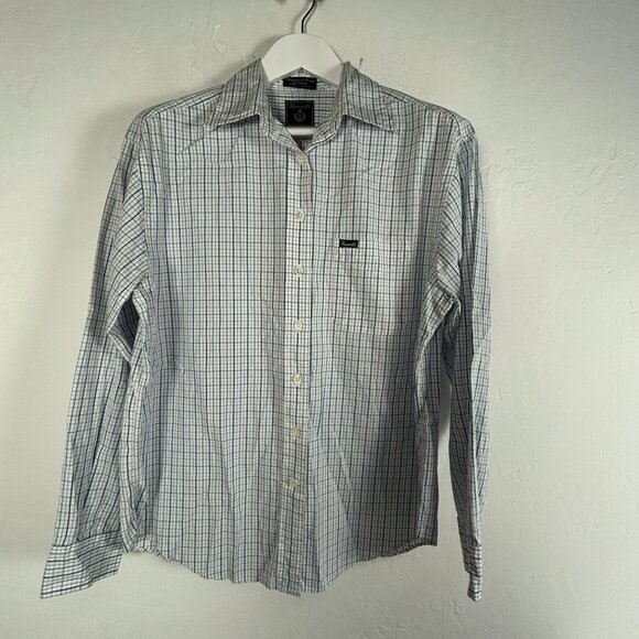 Faconnable Men's Plaid Collared Long Sleeve Button Up Shirt White/Blue Large - Picture 1 of 7